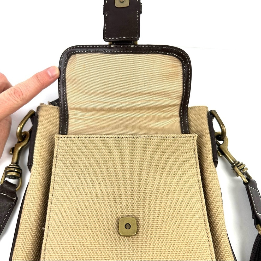 Eddie Bauer Crossbody Bag Canvas Leather Trim Tan Brown Vintage‎ Handbag Travel - Picture 3 of 10